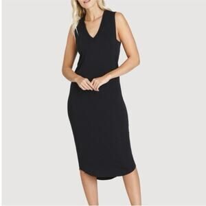 Kit & Ace‎ Goodfeels Brushed Knit Midi Dress Size M Black Sleeveless Minimalist
